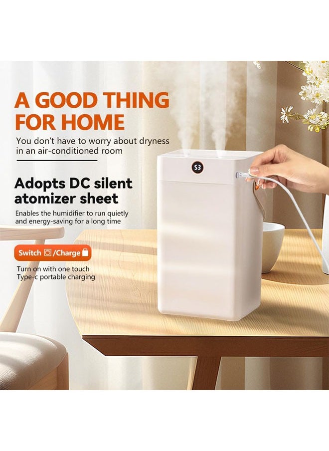 Arabest - Portable Air Humidifiers, USB Rechargeable Digital Display Humidifier, Dual Nozzles, Large Mist Volume, Silent Design, Suitable for Bedroom and Office, 3L Large Capacity (White) - Image 1
