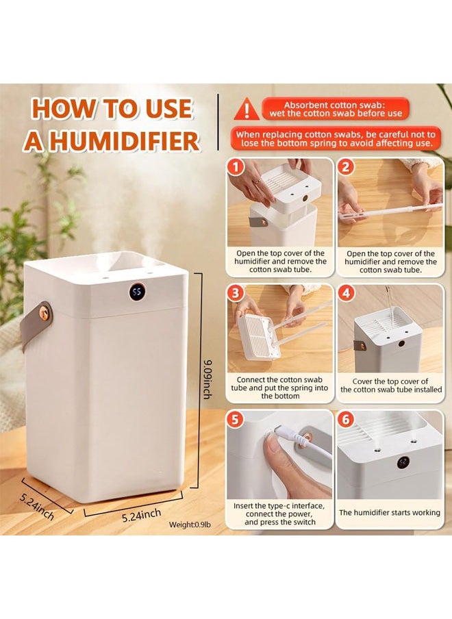Arabest - Portable Air Humidifiers, USB Rechargeable Digital Display Humidifier, Dual Nozzles, Large Mist Volume, Silent Design, Suitable for Bedroom and Office, 3L Large Capacity (White) - Image 1