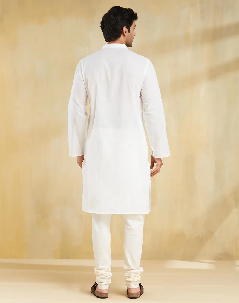 Fabindia White Cotton Chikankari Slim Fit Long Kurta