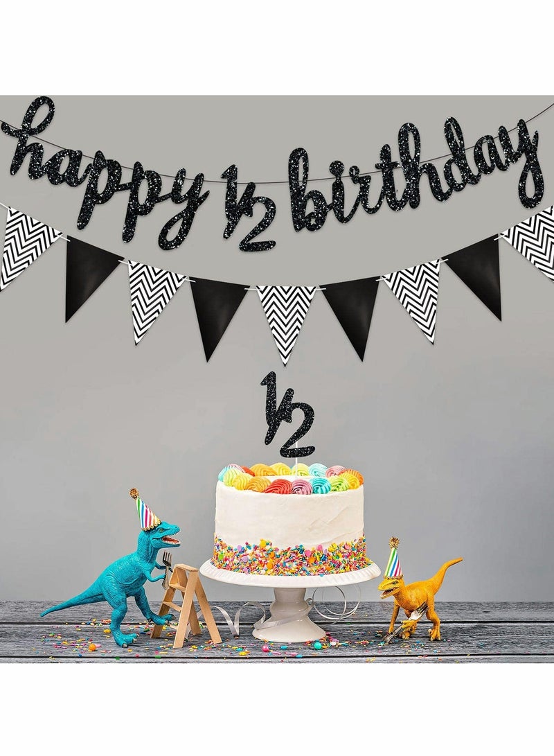 KASTWAVE 6 Months Birthday Banner Happy Birthday Banner Glitter Year Cake Topper Triangle Flag Banner for Half Year Baby Shower Birthday Party Decoration - Image 3