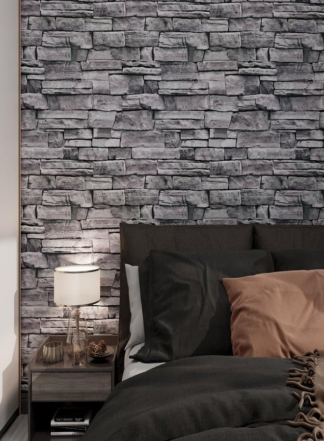 auxua Grey Brick Wallpaper Peel and Stick 17.7"x 118" Newly Upgraded and Thickened Faux 3D Stone Wallpaper for Bathroom, Bedroom, Kitchen, Living Room - Image 3