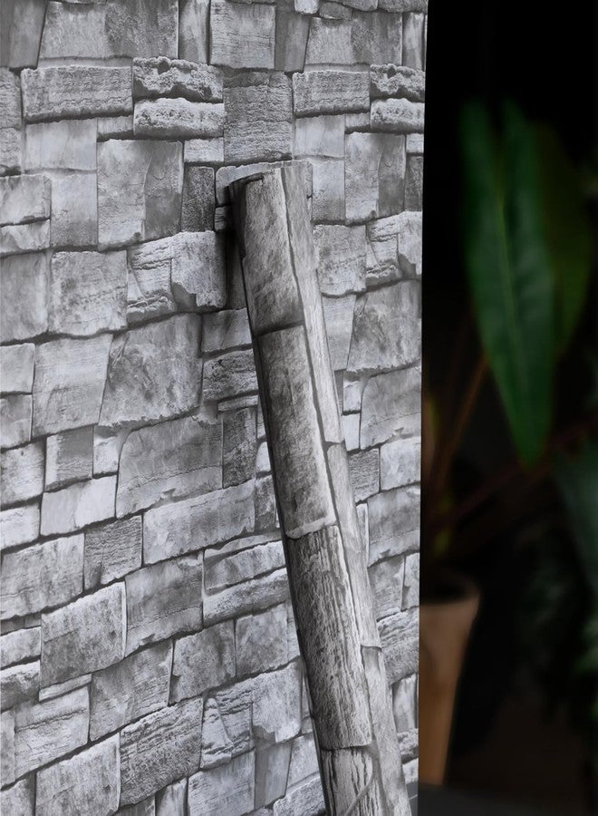 auxua Grey Brick Wallpaper Peel and Stick 17.7"x 118" Newly Upgraded and Thickened Faux 3D Stone Wallpaper for Bathroom, Bedroom, Kitchen, Living Room - Image 1