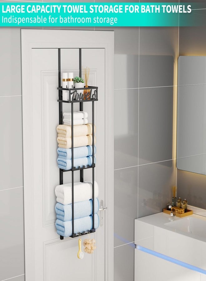 HapiRm Towel Rack Bathroom Storage - 3 Tier Over The Door & Wall Mounted Rolled Towel Racks Holder Organizer with Metal Shelf and 6 Hooks for Small Bathroom, Camper, Rv - Black (for 1.77 in Doors) - Image 3