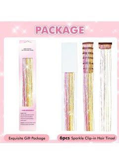 KASTWAVE Clip in Hair Tinsel Kit Pack of 6Pcs Glitter Fairy Extensions 20 Inch Shiny Heat Resistant Sparkly Strands Accessories Festival Gift for Women Girls Kids  - Image 3