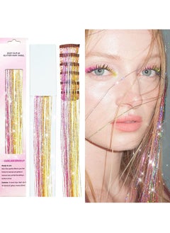 KASTWAVE Clip in Hair Tinsel Kit Pack of 6Pcs Glitter Fairy Extensions 20 Inch Shiny Heat Resistant Sparkly Strands Accessories Festival Gift for Women Girls Kids  - Image 1
