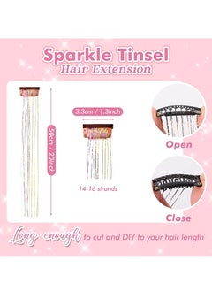 KASTWAVE Clip in Hair Tinsel Kit Pack of 6Pcs Glitter Fairy Extensions 20 Inch Shiny Heat Resistant Sparkly Strands Accessories Festival Gift for Women Girls Kids  - Image 4