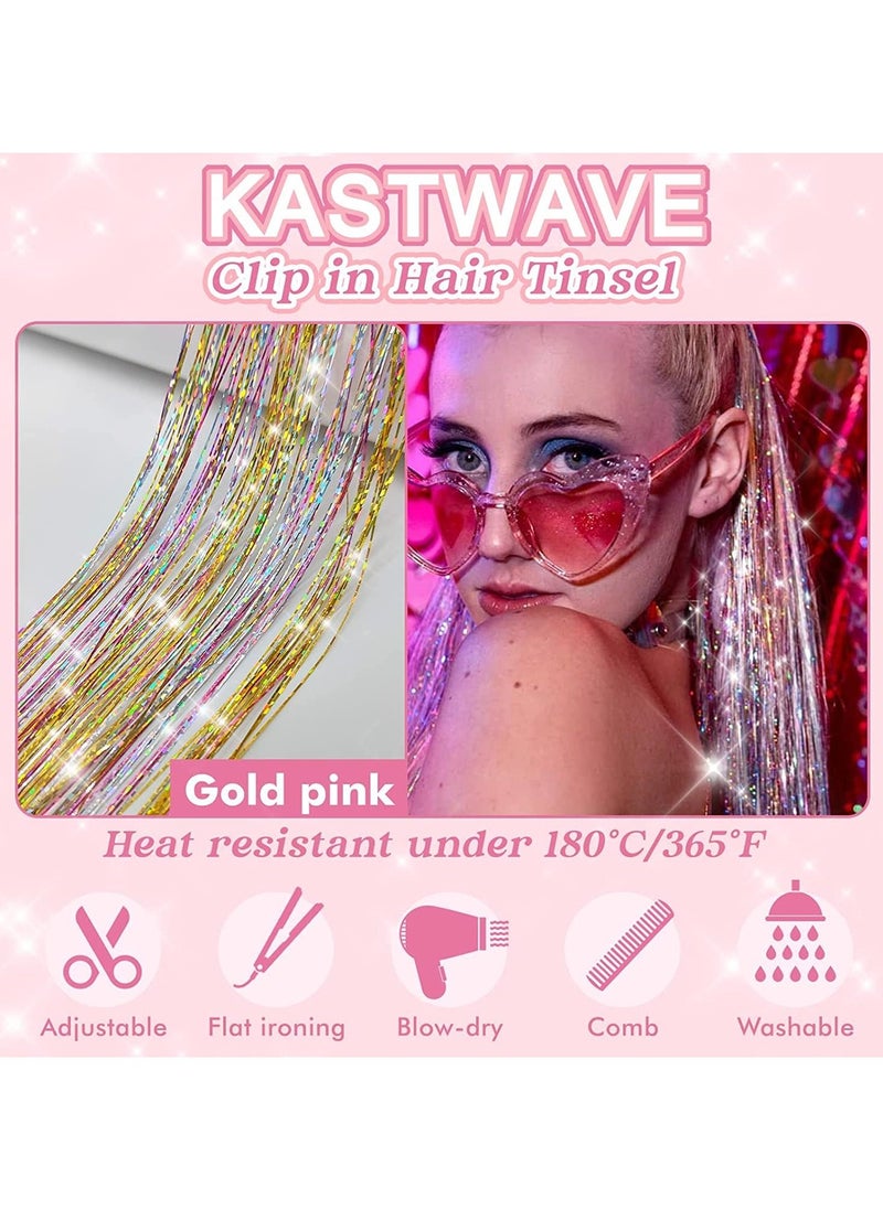 KASTWAVE مجموعة مشابك الشعر اللامعة، عبوة من 6 قطع، وصلات شعر لامعة مقاومة للحرارة بطول 20 بوصة، إكسسوارات هدايا المهرجانات للنساء والفتيات والأطفال  - Image 2