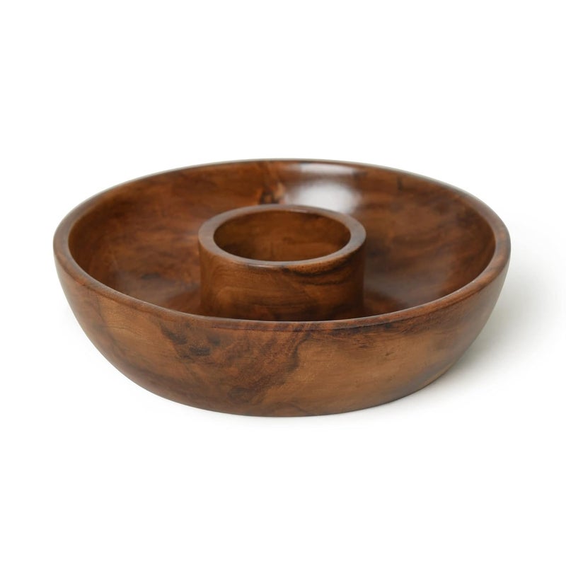 WOODENCLAVE WOODENCLAVE Wooden Chip and Dip Platter with Dip Bowl 1 Plate Multipurpose Serving Platter for Snacks Handcrafted Serving Tray Natural Brown  - Image 3