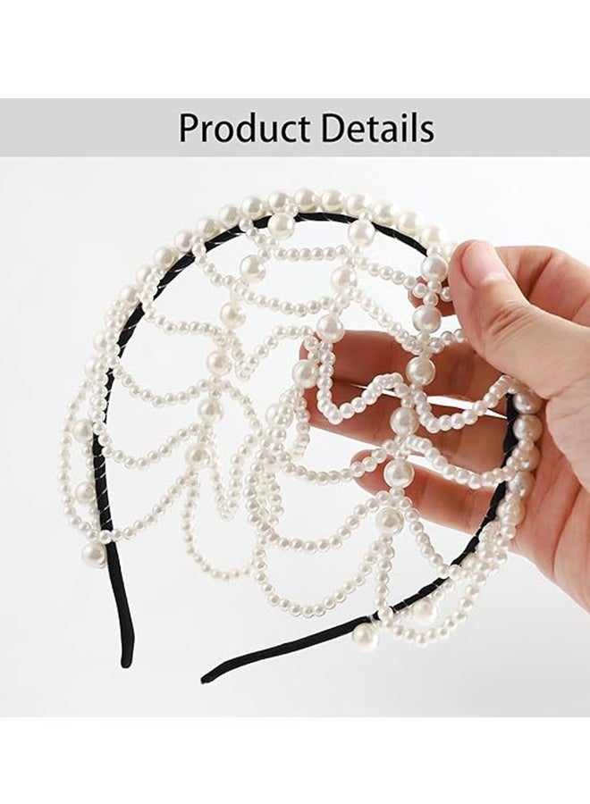 Happy D 1920s Pearl Cap Headpiece, Roaring 20s Headbands for women, Head Chain Hair Accessories, for Wedding Bridal Cosplay Halloween Art Decor Party - Image 4