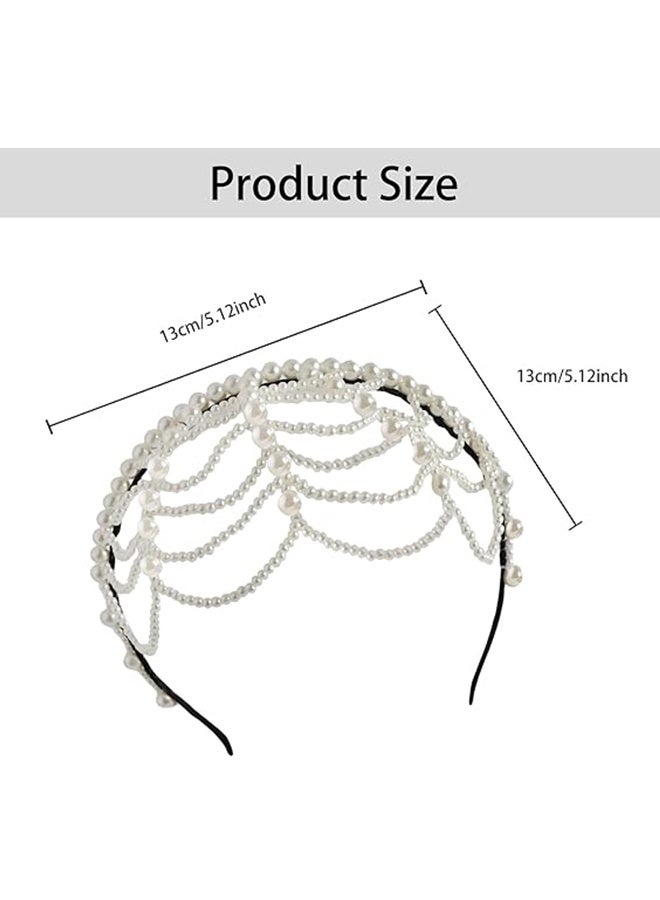 Happy D 1920s Pearl Cap Headpiece, Roaring 20s Headbands for women, Head Chain Hair Accessories, for Wedding Bridal Cosplay Halloween Art Decor Party - Image 5