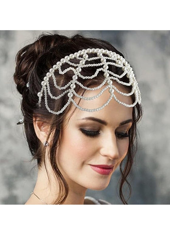 Happy D 1920s Pearl Cap Headpiece, Roaring 20s Headbands for women, Head Chain Hair Accessories, for Wedding Bridal Cosplay Halloween Art Decor Party - Image 3