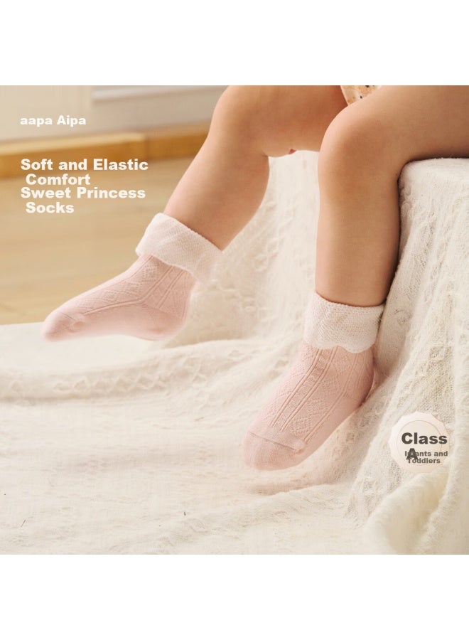 Aqpa Baby Socks Autumn Winter Girls Mid-calf Socks Milk White 1-3 Years