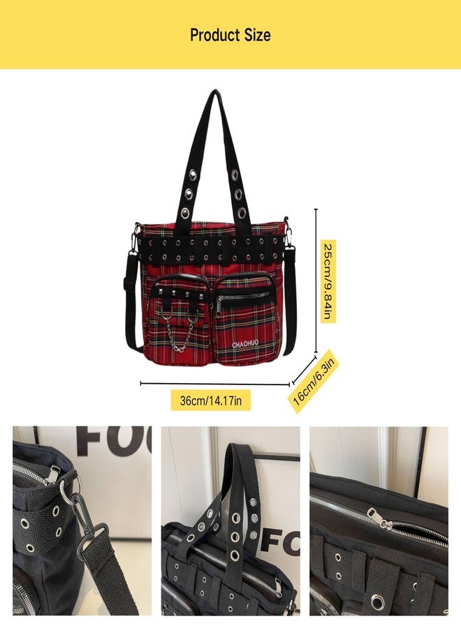 Gothic Tote Bag for Women - Punk Y2K Crossbody Purse, Fashion Grunge Canvas Shoulder Bag for Work & Travel (【Red】) - Image 5