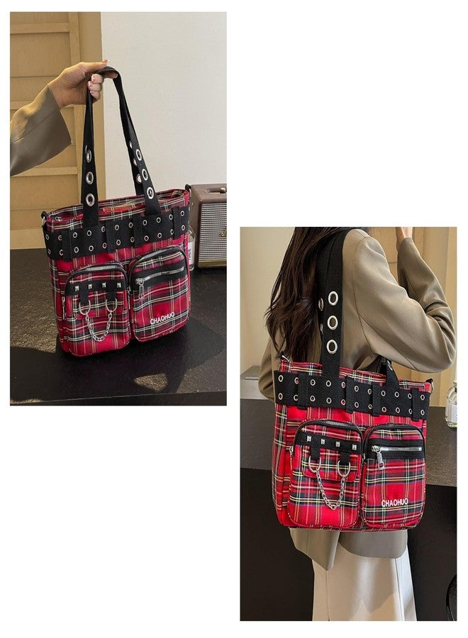 Gothic Tote Bag for Women - Punk Y2K Crossbody Purse, Fashion Grunge Canvas Shoulder Bag for Work & Travel (【Red】) - Image 2