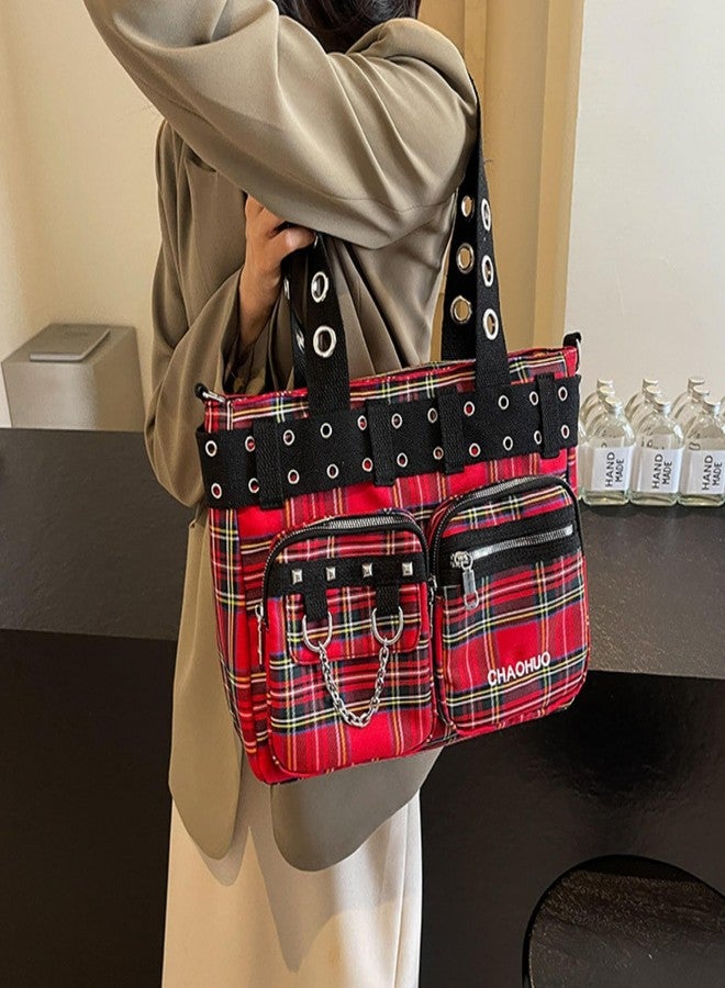 Gothic Tote Bag for Women - Punk Y2K Crossbody Purse, Fashion Grunge Canvas Shoulder Bag for Work & Travel (【Red】) - Image 3