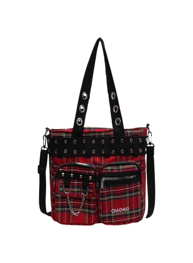 Gothic Tote Bag for Women - Punk Y2K Crossbody Purse, Fashion Grunge Canvas Shoulder Bag for Work & Travel (【Red】) - Image 1