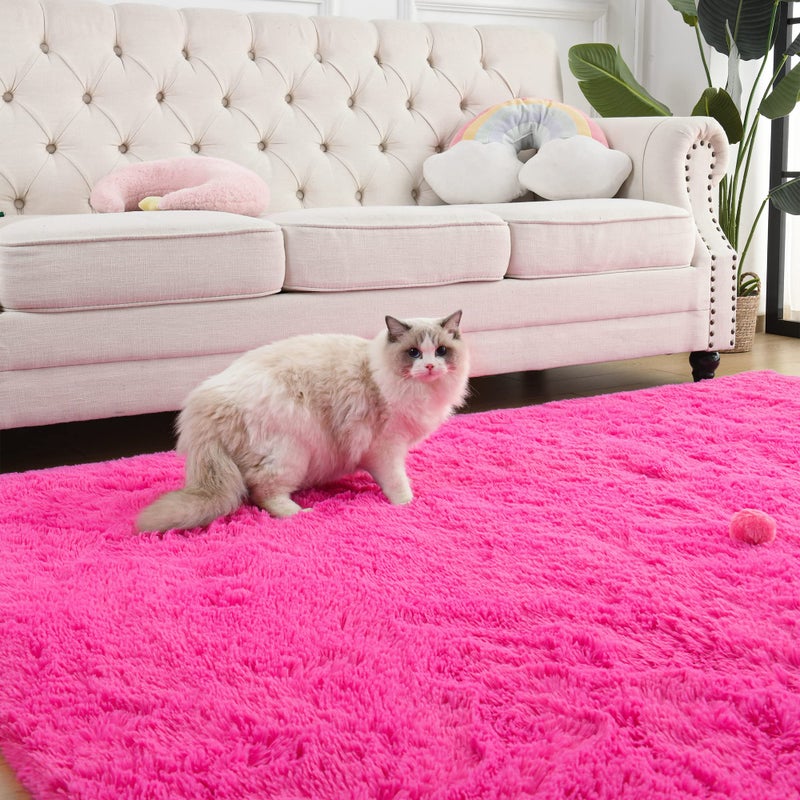 Foxmas Soft Fluffy Area Rugs for Bedroom Kids Room Plush Shaggy Nursery Rug Furry Throw Carpets for Boys Girls, College Dorm Fuzzy Rugs Living Room Home Decorate Rug, 4ft x 6ft, Hot Pink - Image 4