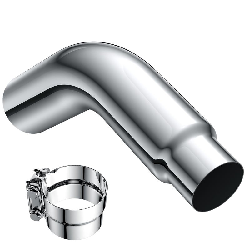 JY PERFORMANCE 4 Inch ID Diesel Exhaust Tip Elbow Tip 4 Inlet 5 Outlet 23 Long Chrome Turndown Exhaust Tip with Clamp