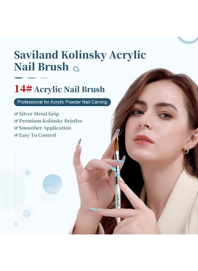 Saviland 1Oo% Kolinsky Acrylic Nail Brush Size 14 Crimped Oval Kolinsky Acrylic Brush For Nail Acrylic Application Silver Handle Nail Brush Nail Art Tool For Professional Salon And Diy Home  - Image 3