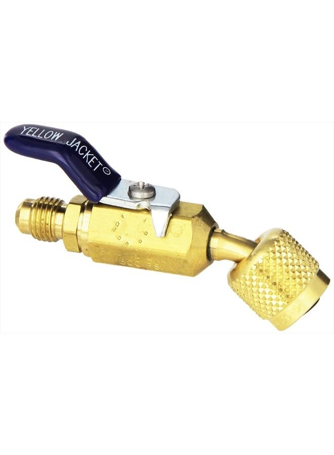 Yellow Jacket 93843 ¼” Compact Ball Valve - add to hoses for charging and recovery – 45 degree angle – ¼” F.FL. x ¼” M.FL  - Image 1
