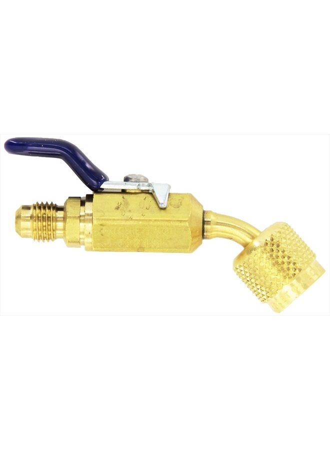 Yellow Jacket 93843 ¼” Compact Ball Valve - add to hoses for charging and recovery – 45 degree angle – ¼” F.FL. x ¼” M.FL  - Image 2