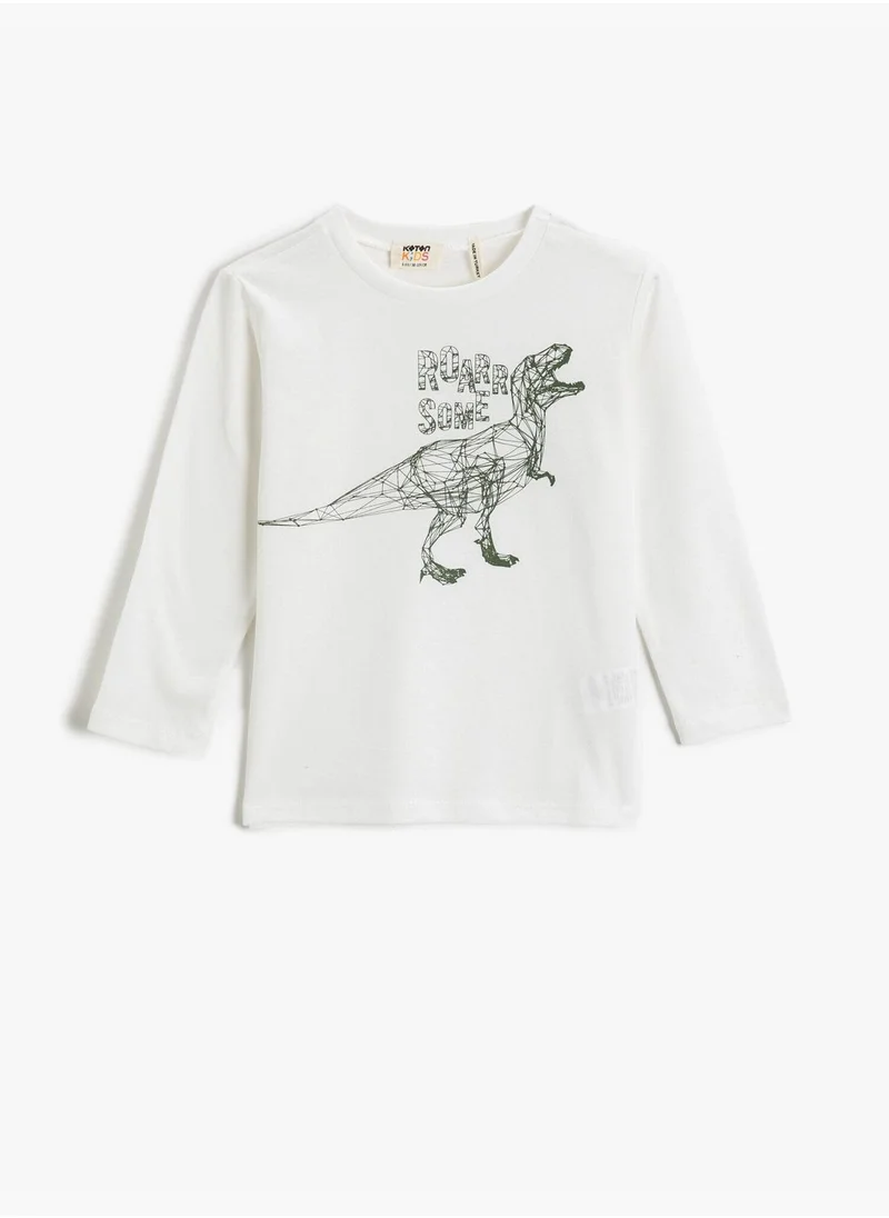 KOTON Dinosaur Printed Long Sleeve T-Shirt Cotton