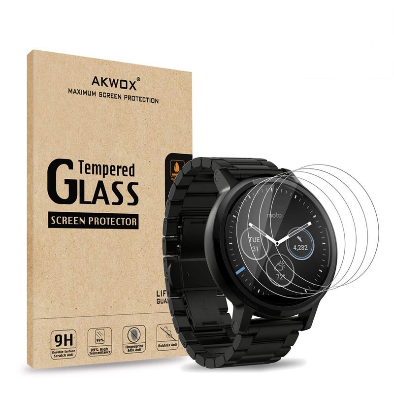 AKWOX Moto 360 46mm 4-Pack Tempered Glass Screen Protector, 0.3mm 2.5D 9H Premium Clear Protective Film - Image 2