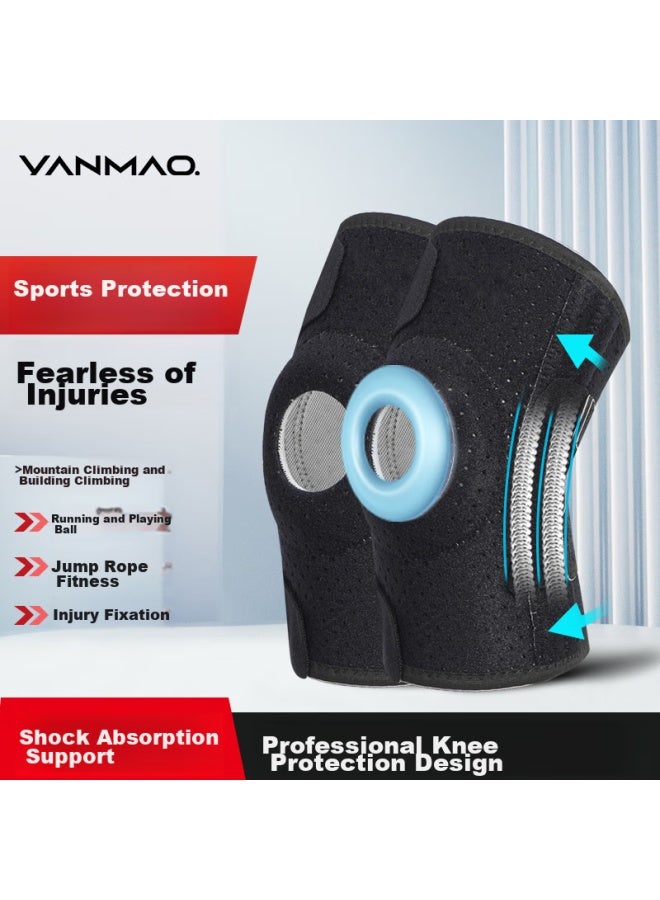 Yanmao Sports Knee Pads For Men, Hiking-specific Patellar Strap, Professional Basketball And Badminton Protective Gear, Summer, 1 Pair, Black - Image 1
