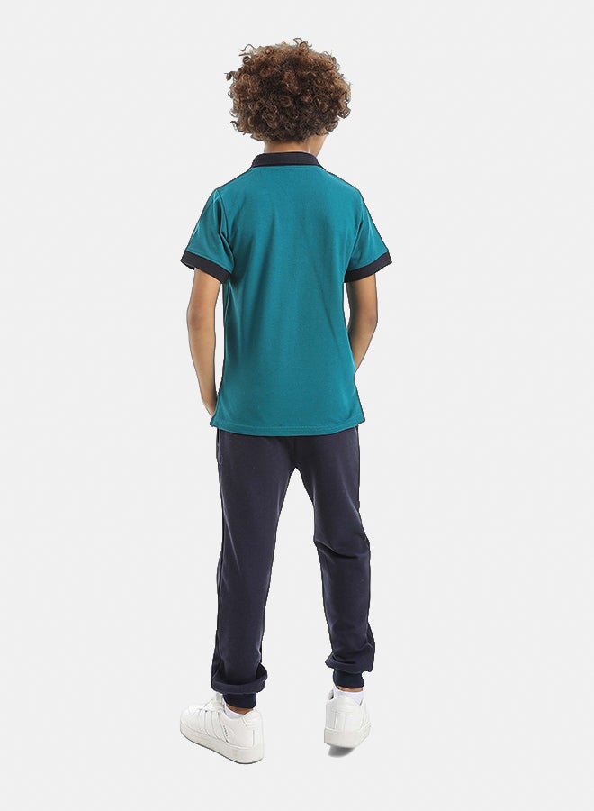 Red Circle Half Sleeve Polo Set & Pants Kids Unisex - Image 4