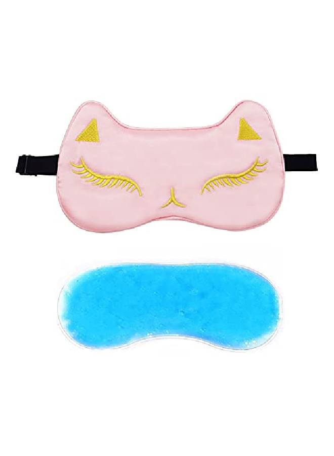 Jenna ™ l Silk Kitty Design Sleep Mask Cover for Insomnia Puffy Eyes and Dark Circles With Gel (BabyPink) - Image 1