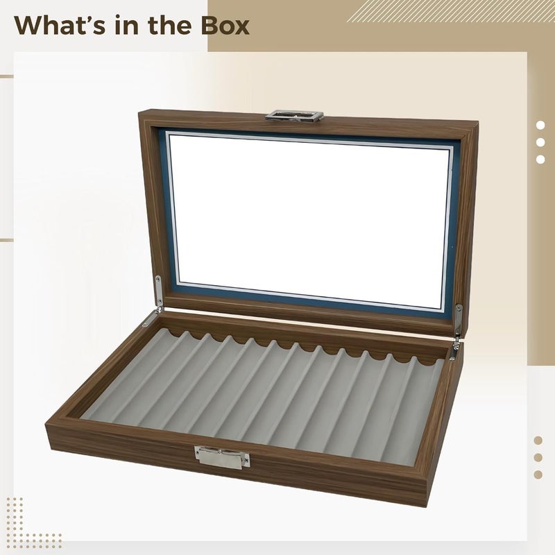 Pen Quality Display Case Walnut, Collectors and Office Decor for Gift Ideal, Clasp Metal Secure, Storage Box Organizer Pen 12-Slot, Lid Transparent - Image 4