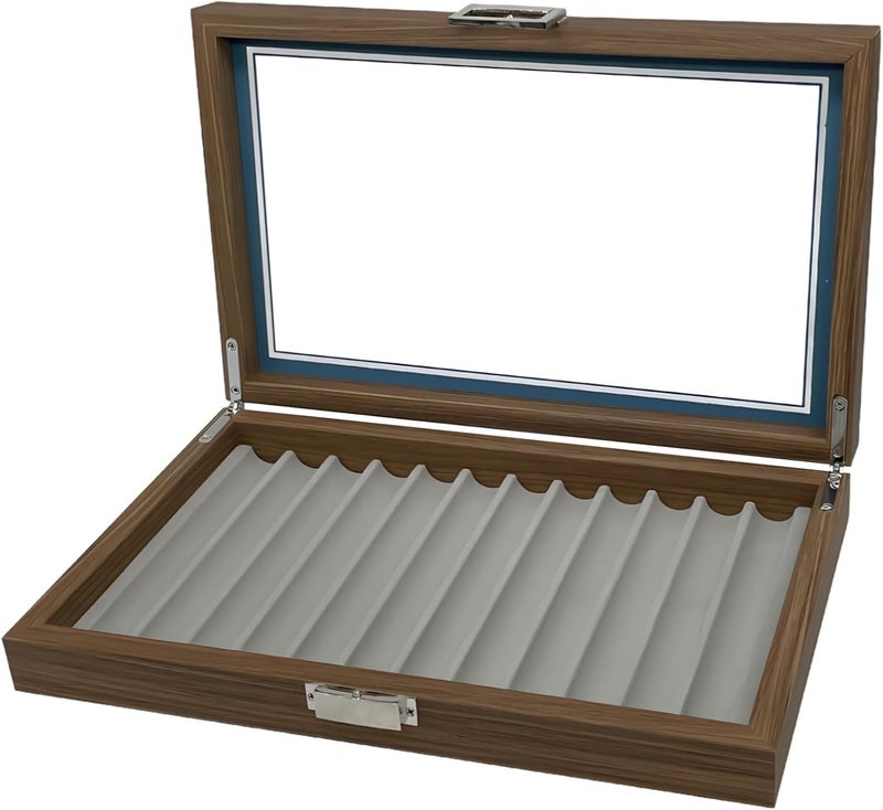Pen Quality Display Case Walnut, Collectors and Office Decor for Gift Ideal, Clasp Metal Secure, Storage Box Organizer Pen 12-Slot, Lid Transparent - Image 1