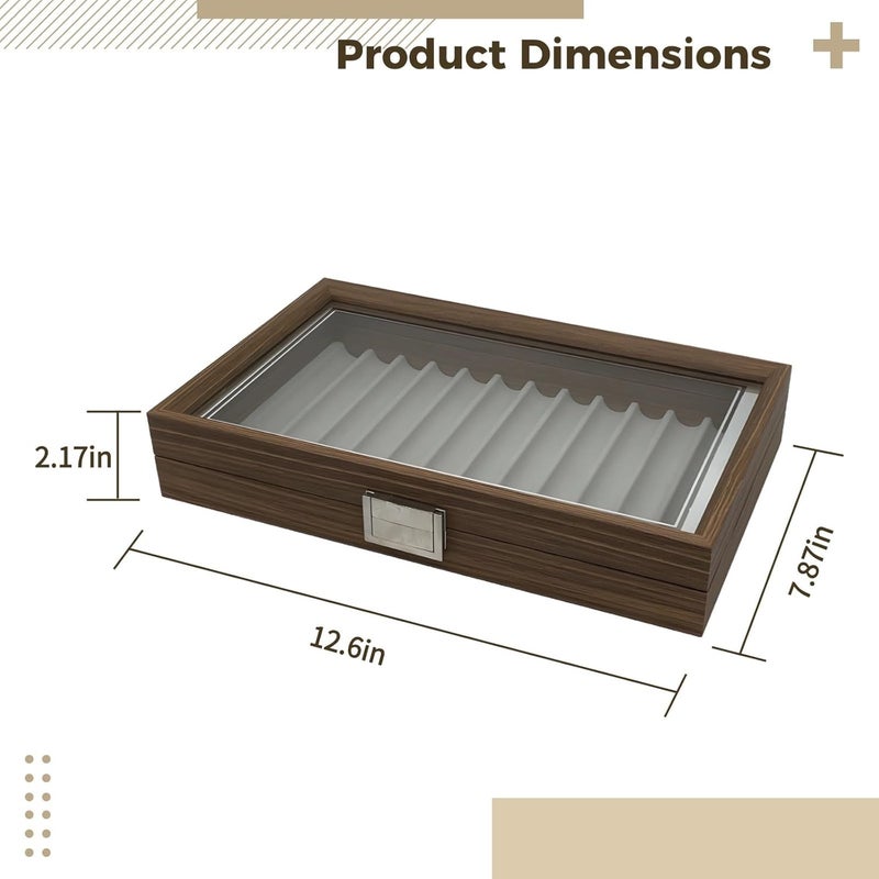 Pen Quality Display Case Walnut, Collectors and Office Decor for Gift Ideal, Clasp Metal Secure, Storage Box Organizer Pen 12-Slot, Lid Transparent - Image 3