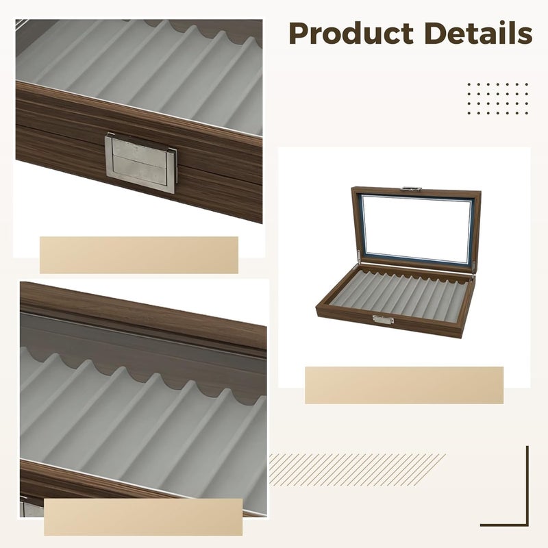 Pen Quality Display Case Walnut, Collectors and Office Decor for Gift Ideal, Clasp Metal Secure, Storage Box Organizer Pen 12-Slot, Lid Transparent - Image 2