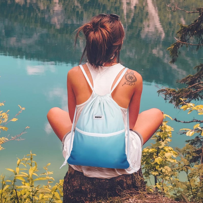 WANDF Drawstring Backpack String Bag Sackpack Cinch Water Resistant Nylon for Sport Yoga Gym Shopping (Blue Gradient) - Image 5
