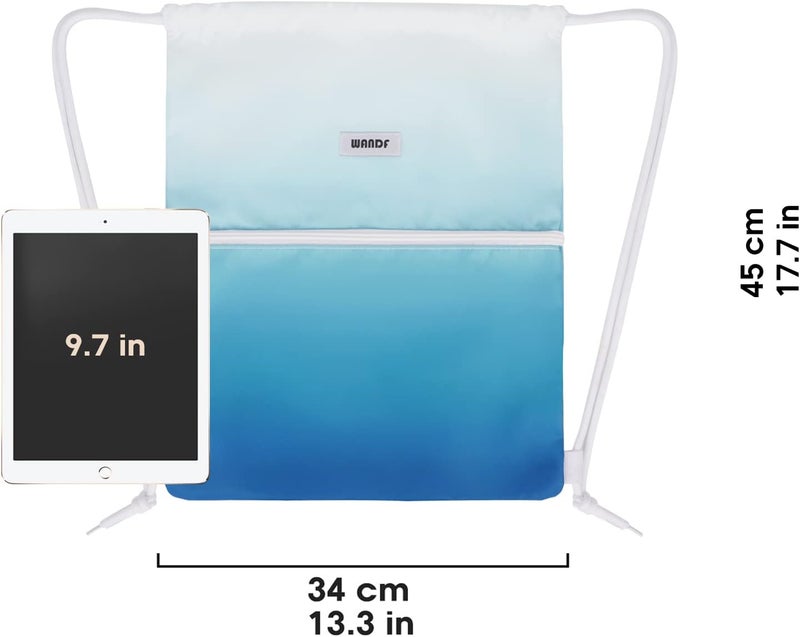 WANDF Drawstring Backpack String Bag Sackpack Cinch Water Resistant Nylon for Sport Yoga Gym Shopping (Blue Gradient) - Image 4