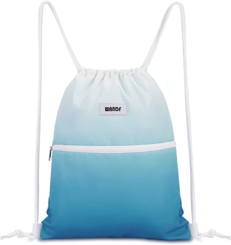 WANDF Drawstring Backpack String Bag Sackpack Cinch Water Resistant Nylon for Sport Yoga Gym Shopping (Blue Gradient) - Image 1