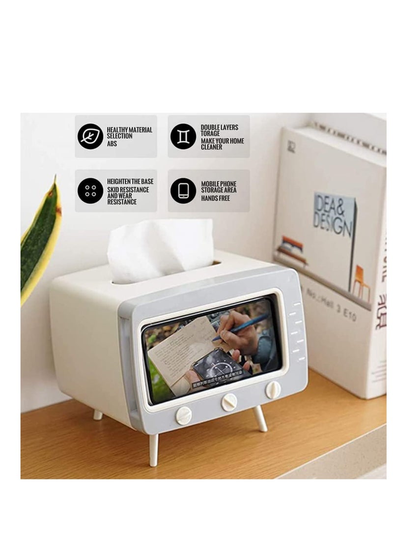 SYOSI - Tissue Box Holder with Phone Mount, TV Shaped Tissue and Smartphone Holder, Versatile Tissue Box Cover for All Phones Unique Multifunction, Kitchen Bedroom Office Parlor Bathroom (Gray) - Image 1