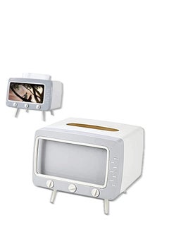 Tissue Box Holder with Phone Mount, TV Shaped Tissue and Smartphone Holder, Versatile Tissue Box Cover for All Phones Unique Multifunction, Kitchen Bedroom Office Parlor Bathroom (Gray)