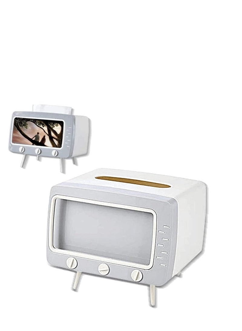 SYOSI - Tissue Box Holder with Phone Mount, TV Shaped Tissue and Smartphone Holder, Versatile Tissue Box Cover for All Phones Unique Multifunction, Kitchen Bedroom Office Parlor Bathroom (Gray) - Image 1