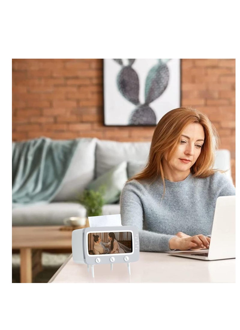 SYOSI - Tissue Box Holder with Phone Mount, TV Shaped Tissue and Smartphone Holder, Versatile Tissue Box Cover for All Phones Unique Multifunction, Kitchen Bedroom Office Parlor Bathroom (Gray) - Image 1