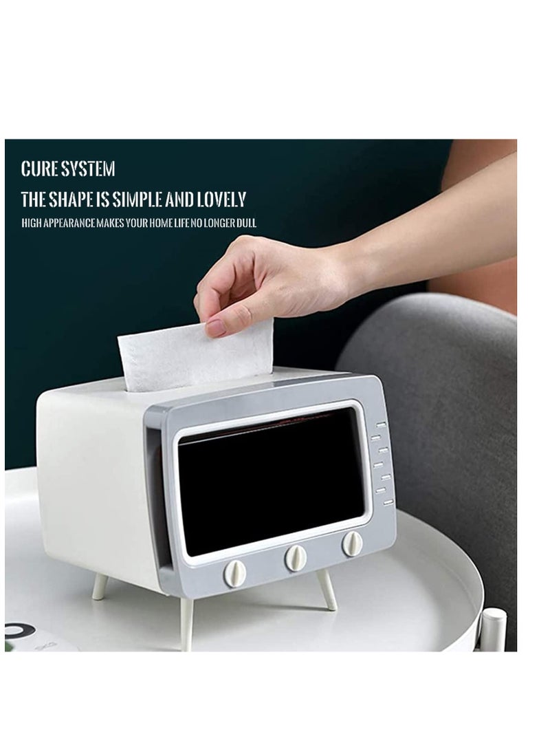 SYOSI - Tissue Box Holder with Phone Mount, TV Shaped Tissue and Smartphone Holder, Versatile Tissue Box Cover for All Phones Unique Multifunction, Kitchen Bedroom Office Parlor Bathroom (Gray) - Image 1
