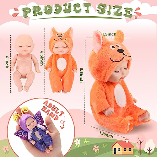 Hanaive 10 Pcs 4 Inch Mini Baby Dolls Lifelike Realistic Tiny Baby Dolls with Animal Clothes Cute Infant Figurine Gifts Set for Toddlers Girls Kids 3+ Graduation Birthday Christmas(Cute Style) - Image 2
