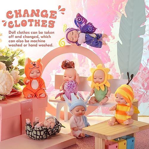 Hanaive 10 Pcs 4 Inch Mini Baby Dolls Lifelike Realistic Tiny Baby Dolls with Animal Clothes Cute Infant Figurine Gifts Set for Toddlers Girls Kids 3+ Graduation Birthday Christmas(Cute Style) - Image 4