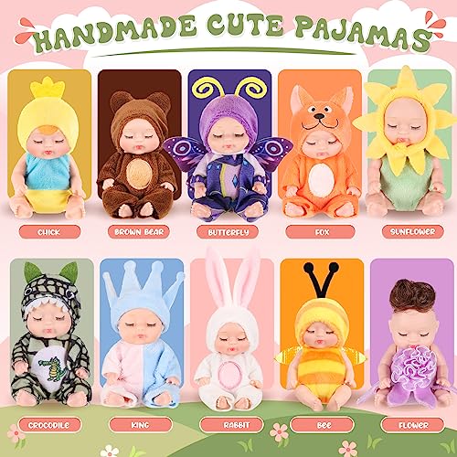 Hanaive 10 Pcs 4 Inch Mini Baby Dolls Lifelike Realistic Tiny Baby Dolls with Animal Clothes Cute Infant Figurine Gifts Set for Toddlers Girls Kids 3+ Graduation Birthday Christmas(Cute Style) - Image 3