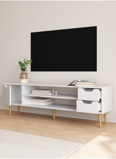 Boloni Modern TV Cabinet with Storage Drawers, White Entertainment Center TV Stand, Wood Cabinet with Open Shelves and Hidden Compartments for Living Room  - Image 2