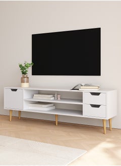 Boloni Modern TV Cabinet with Storage Drawers, White Entertainment Center TV Stand, Wood Cabinet with Open Shelves and Hidden Compartments for Living Room  - Image 5