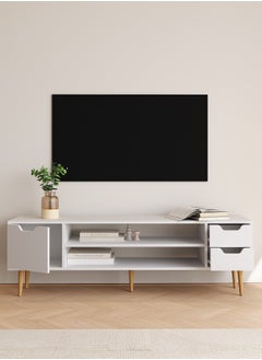 Boloni Modern TV Cabinet with Storage Drawers, White Entertainment Center TV Stand, Wood Cabinet with Open Shelves and Hidden Compartments for Living Room  - Image 4