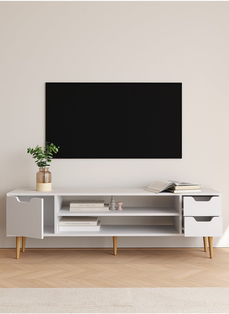 Boloni Modern TV Cabinet with Storage Drawers, White Entertainment Center TV Stand, Wood Cabinet with Open Shelves and Hidden Compartments for Living Room  - Image 4