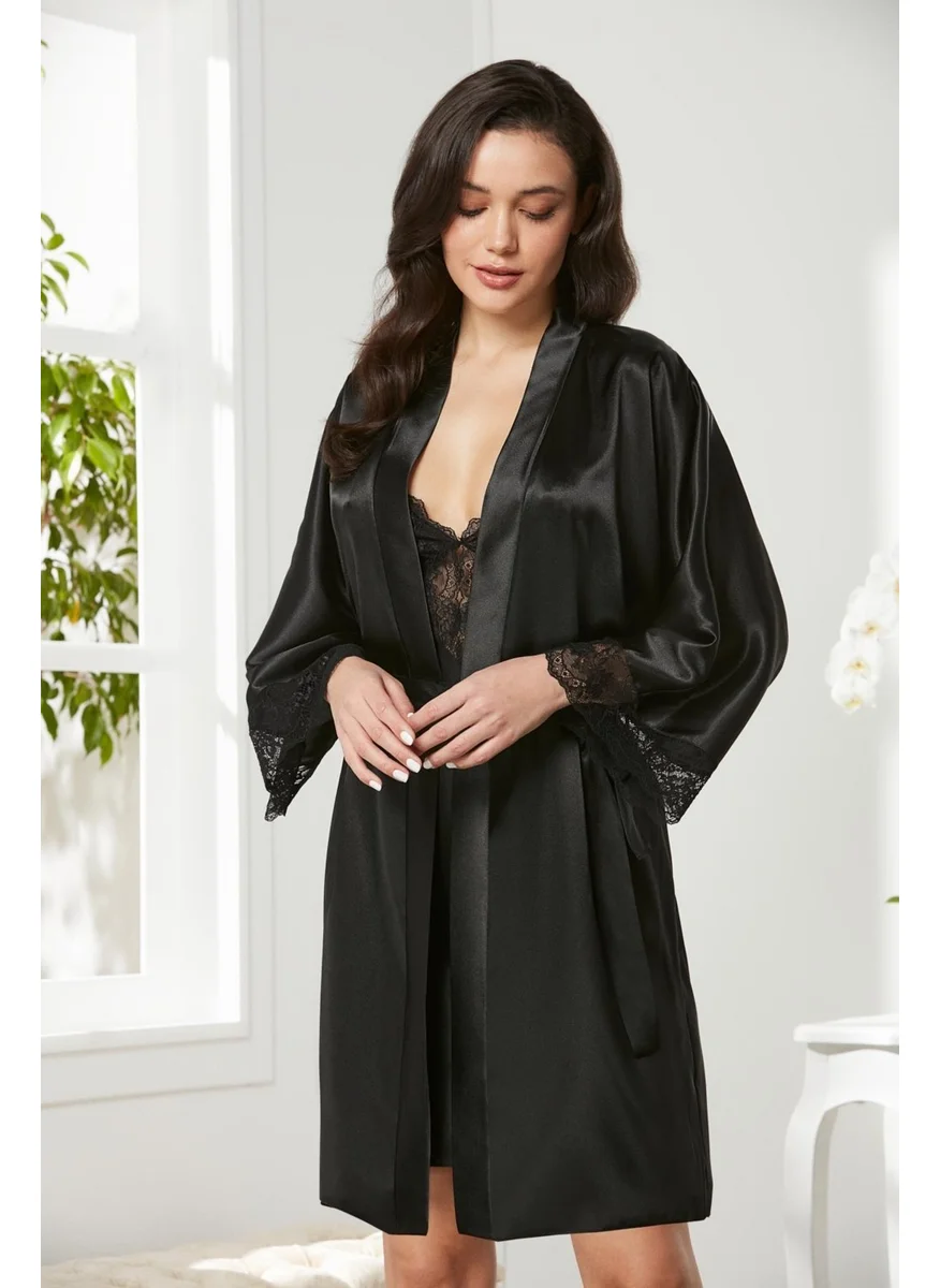 بيير كاردان Satin Lace Nightgown & Dressing Gown Set - 4280